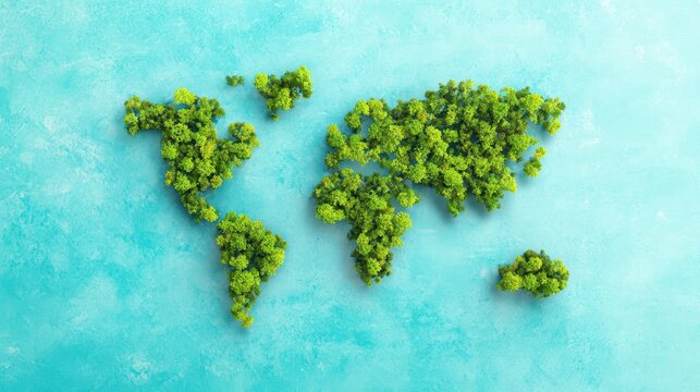 Transforming planet earth green continents formed from trees nature's canvas global view sustainable concept