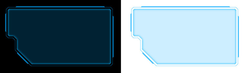 Fototapeta na wymiar Futuristic Blue Neon HUD Interface Frame with Glowing Tech Panel Border for Digital Screen Overlay Design