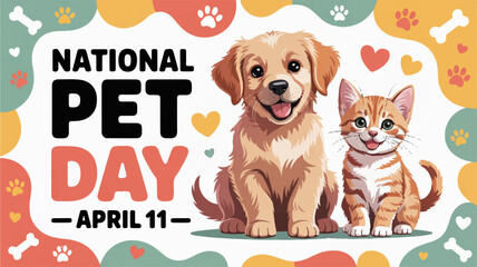 Obraz premium National pet day april 11th dog and cat illustration cute animals heartfelt friendship