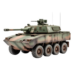 A modern military tank with advanced weaponry and camouflage design isolated on transparent background
