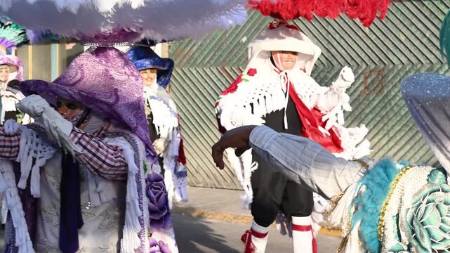  Group of Tlaxcalan dancers showing the traditional dance of the Tlaxcala carnival.