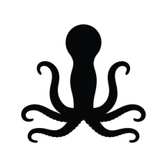 Obraz premium Black silhouette of a cephalopod ocean creature with curling tentacles, simple vector