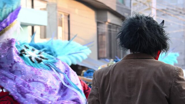 Latino man dressed as a devil at the Tlaxcala carnival.