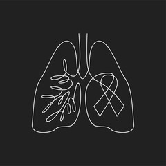 Naklejka premium Minimalist Line Art Lungs with Awareness Ribbon and Tangled Lines for Respiratory Health and Disease Awareness