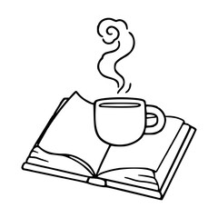 cozy reading concept with hot drink and book doodle art