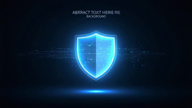Glowing security shield icon symbolizes digital protection and data privacy set against a solid deep blue background.