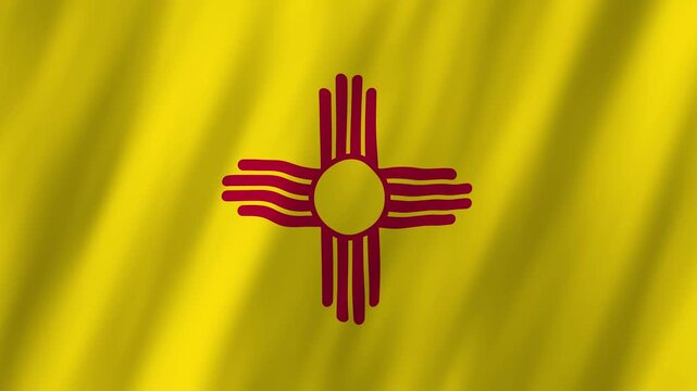 New Mexico State Flag Waving, Zia Sun Symbol 4K Animation