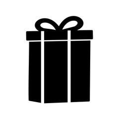 Stylized black gift box with elegant bow and simple ribbon design