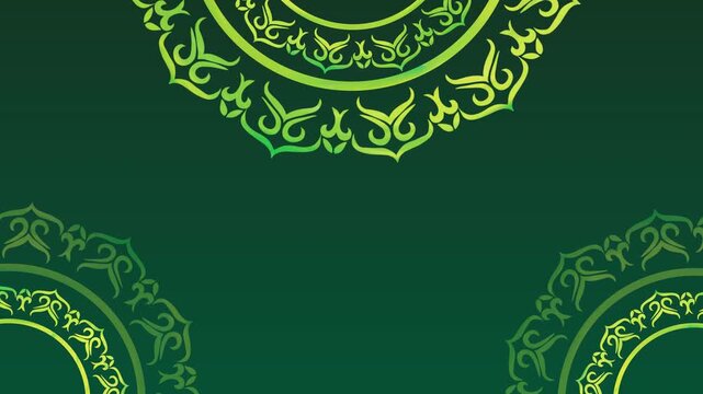 Elegant Islamic ornamental video background featuring symmetrical gradient mandala and arabesque patterns on a deep green backdrop