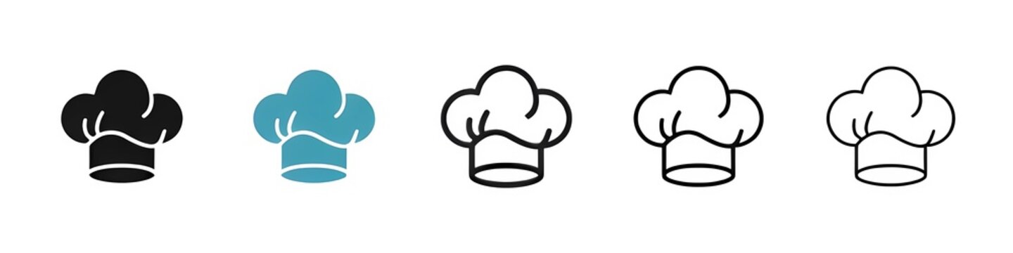 Chef Hat Icon Set in Solid, Gradient and Outline Styles on White Background. Thin line customizable illustration. Contour symbol. Vector isolated outline drawing. Editable stroke