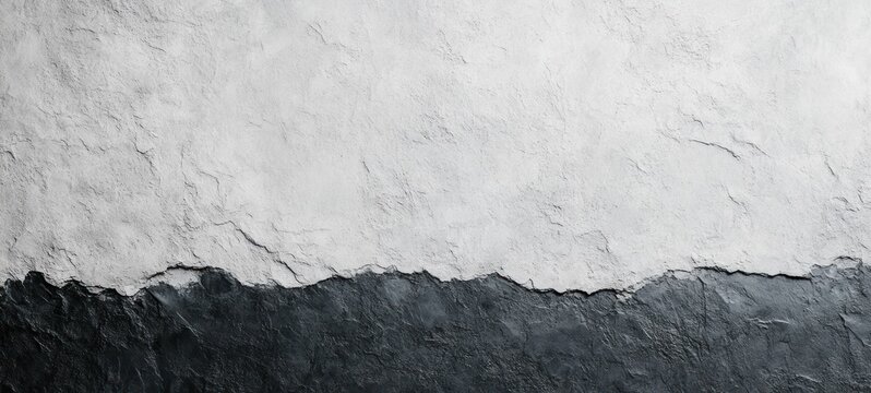 rough two-tone plaster wall with jagged horizontal seam, light upper area and dark textured lower area, stark minimalist and moody atmosphere