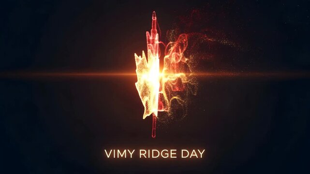 Vibrant glowing red maple leaf animation for vimy ridge day remembrance celebration 4K HD high quality video.
