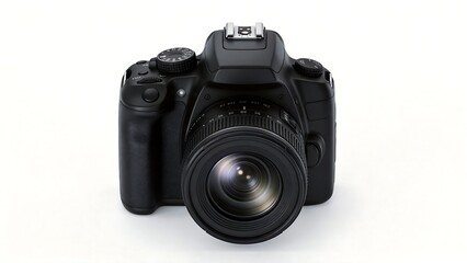 Black DSLR camera with lens