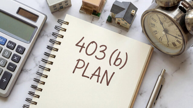403b Retirement savings plan concept for tax advantaged investment and long term financial planning for employees in nonprofit and education sector