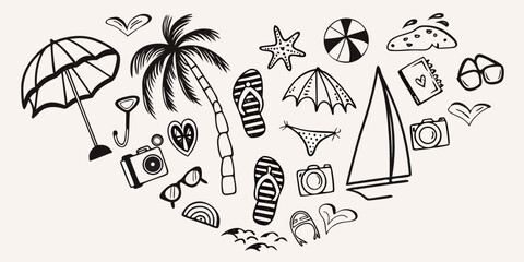 Summer vacation doodles a collection of beach themed illustrations © Tapan