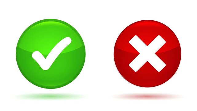 Green Check Mark and Red Cross Buttons - Yes or No Decision Icons
