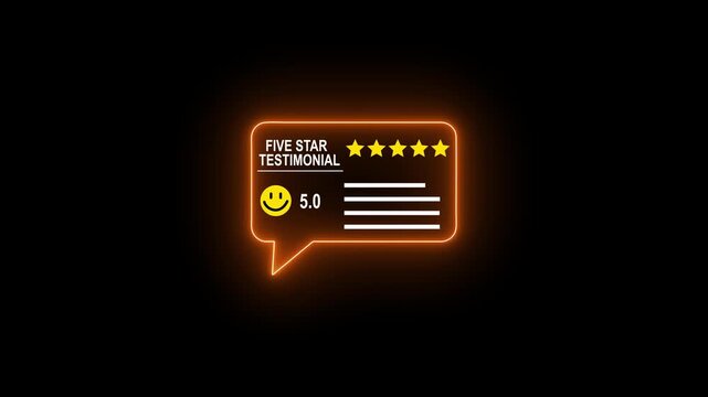 Five Star Testimonial Customer Review Speech Bubble Notification With Smiley Icon, Positive Client Experience Feedback Concept For Modern Business Service Animation
