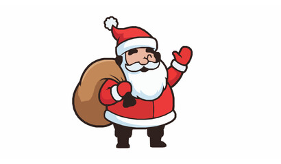 Happy Santa Claus waving with gift sack cartoon vector illustration with bold outline coloring style