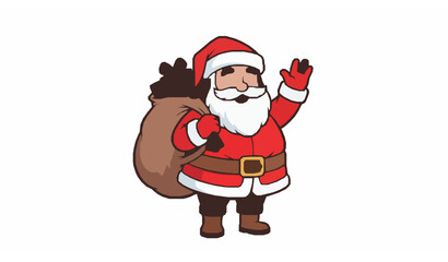 Obraz premium Cartoon Santa Claus waving with sack of gifts vector illustration with bold outline coloring design
