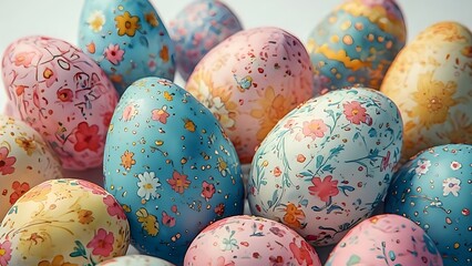 Colorful Decorated Easter Eggs Closeup.