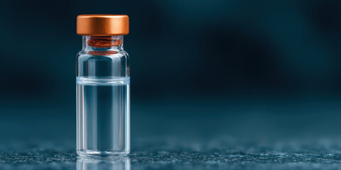 Obraz premium Medical vial clear liquid glass container orange cap close up macro photography sterile pharmaceutical healthcare medicine transparent small bottle liquid medicine laboratory drug treatment