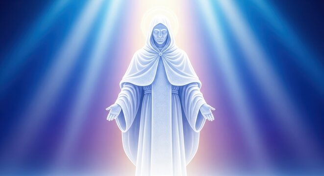 Holy figure in brilliant white vestments, representing spiritual authority and traditional religious leadership through divine faith and devotion, leadership, robe, cassock