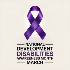 National development disabilities awareness month march purple ribbon symbol for support understanding and inclusion of people with special needs globally