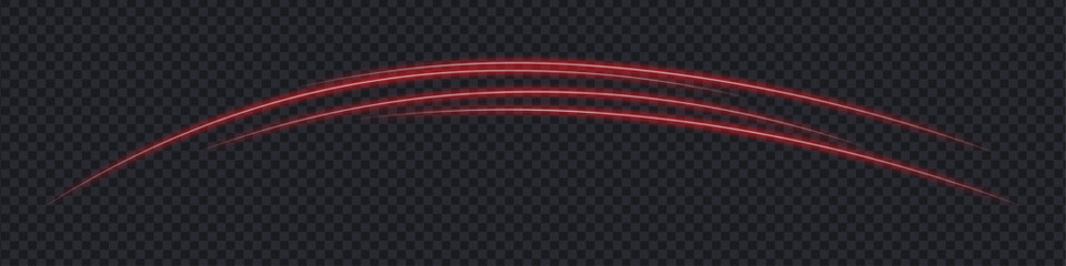 Abstract red curved light trails on transparent background. Dynamic glowing swoosh lines for motion, speed, and energy design effects. © Graphinest
