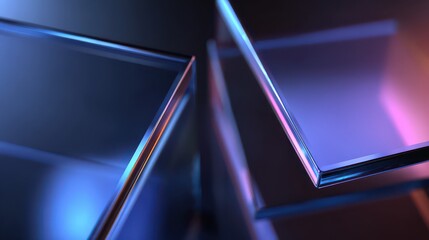 Abstract Geometric Forms in Blue and Purple with Soft Lighting and Metallic Accents Background