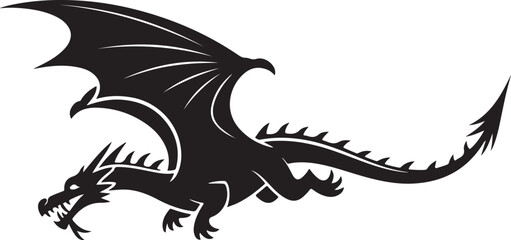 Obraz premium Black Dragon Side View, Silhouette Illustration