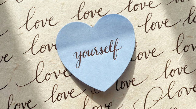 Psychologist writing notes on paper about love yourself affirmation