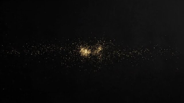 A bright yellowish glow emanates from the center against a dark background with scattered small particles of light radiating outward.