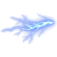 Glowing blue lightning bolt striking with electric sparks isolated