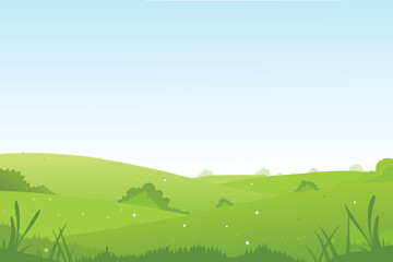 Green Rolling Hills Landscape with Clear Blue Sky Summer Day Stock Illustration