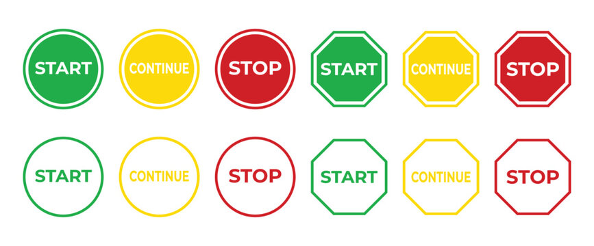 Start Continue Stop Traffic Light Style Control Icons Set