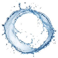 Dynamic water splash ring with clear liquid droplets and ripples isolated