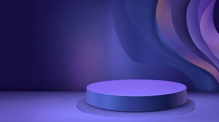 Minimalist Purple Product Display Podium with Wavy Background Elements for Presentation and Advertisement in Studio Lighting