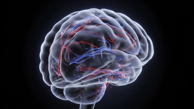 Human Brain X-Ray Scan with Visible Blood Vessels and Neural Activity.