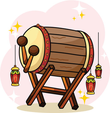 illustration of a drum with a lantern for ramadhan, eid fitri, eid adha. Marhaban yaa Ramadhan.