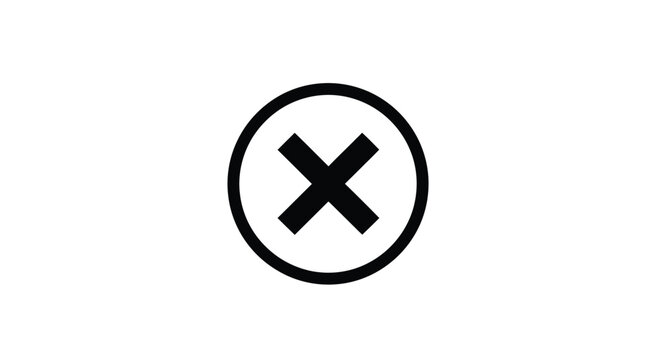 Simple black close button icon inside a thick circle on a stark white background