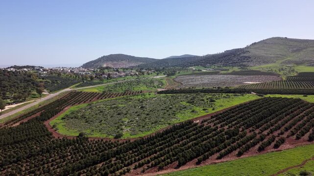 drone footage shows the Jezreel Valley in Israel.
