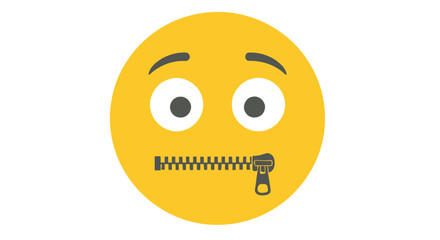 Emoji icon representing silence with a zipper sealing the mouth on a bright white background © Muhammad