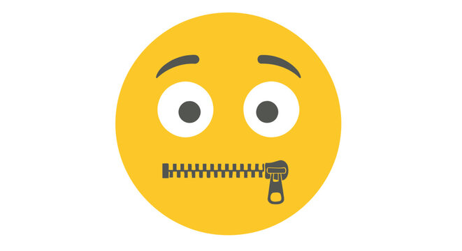 Emoji icon representing silence with a zipper sealing the mouth on a bright white background