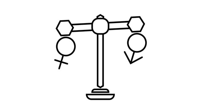 Gender Equality Balance Scale Icon &ndash; Male and Female Symbols Line art on white background