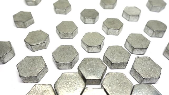 View moving above zinc hexagons.