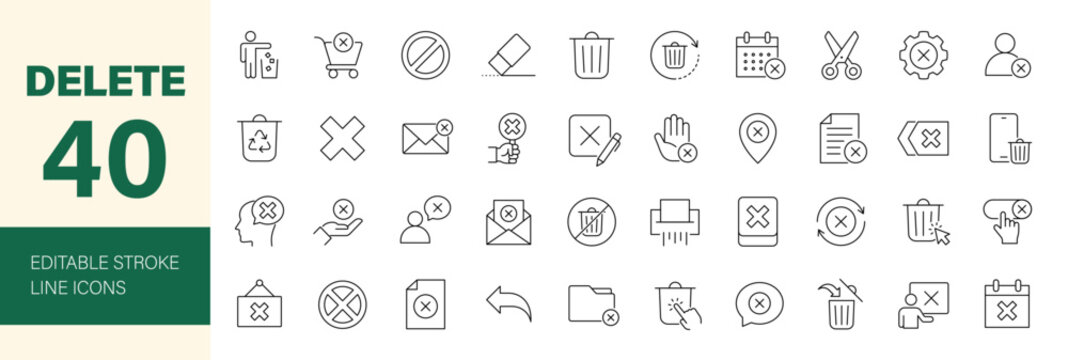 Delete icon set. Editable line icons. Vector illustration.