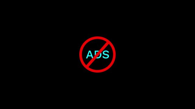 No ads white color text for promotion design. Motion graphics logo. Banner for concept design. Sale Motion graphics . Internet technology.no ads crossed out mark color icon animation