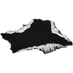 Ripped black paper piece with rough white torn edges isolated
