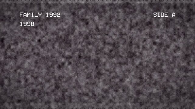 Purple Tinted Retro VHS Screen Static With Family 1992 Text Overlay 4K