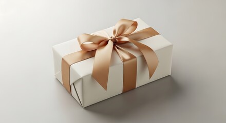Obraz premium Beautifully wrapped gift box with gold ribbon on white background